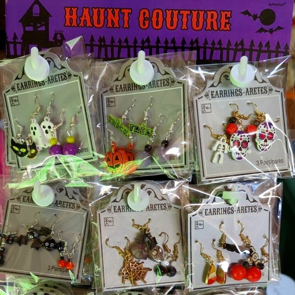HAUNT COUTURE HALLOWEEN 6pc MAGIC BLACK CAT/CANDY CORN/GHOST/BOO EARRINGS**NEW! - Picture 7 of 8